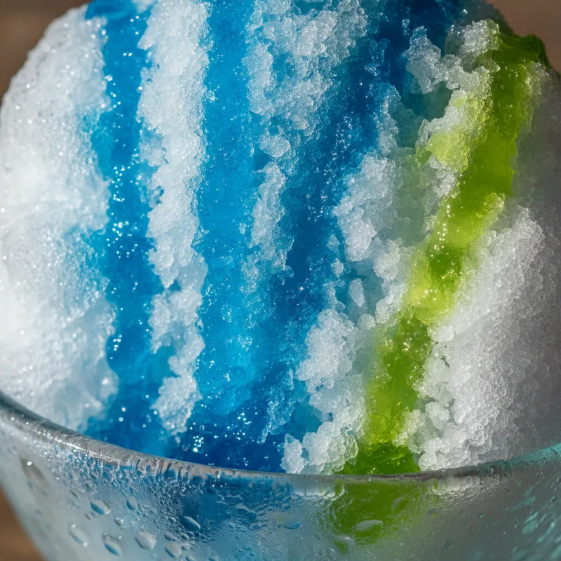 Close-up of blue raspberry and lime shaved ice