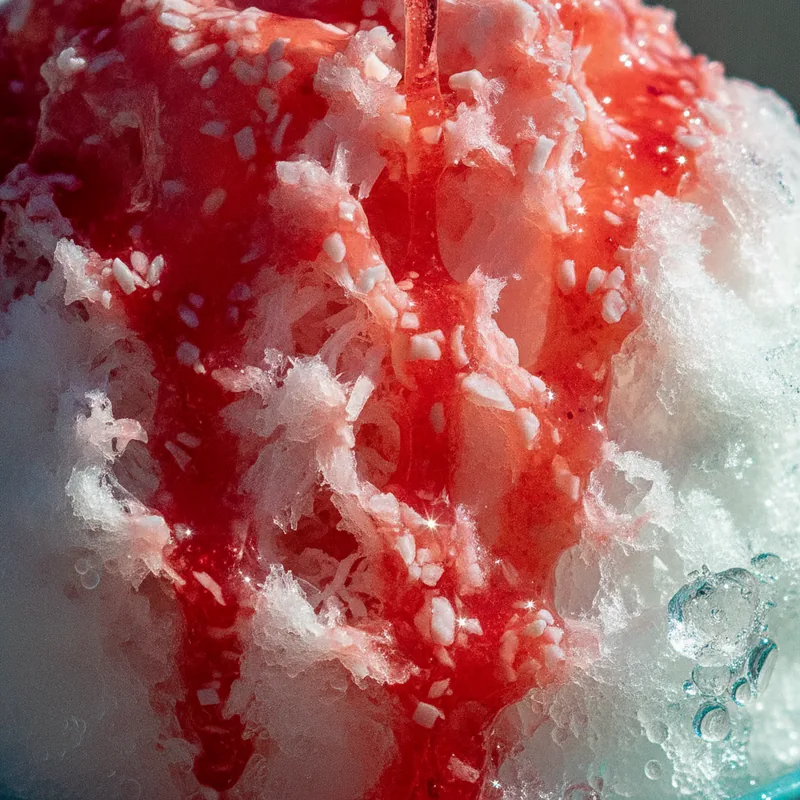 Close-up of strawberry-coconut shaved ice