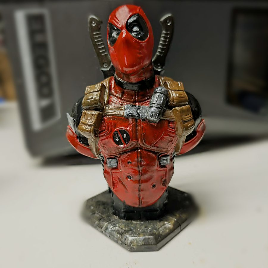 Hand-painted resin-printed Deadpool bust