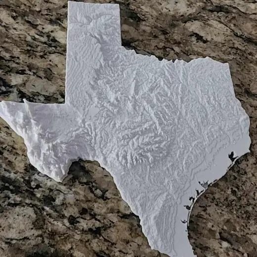 3D-printed topographic relief map of Texas